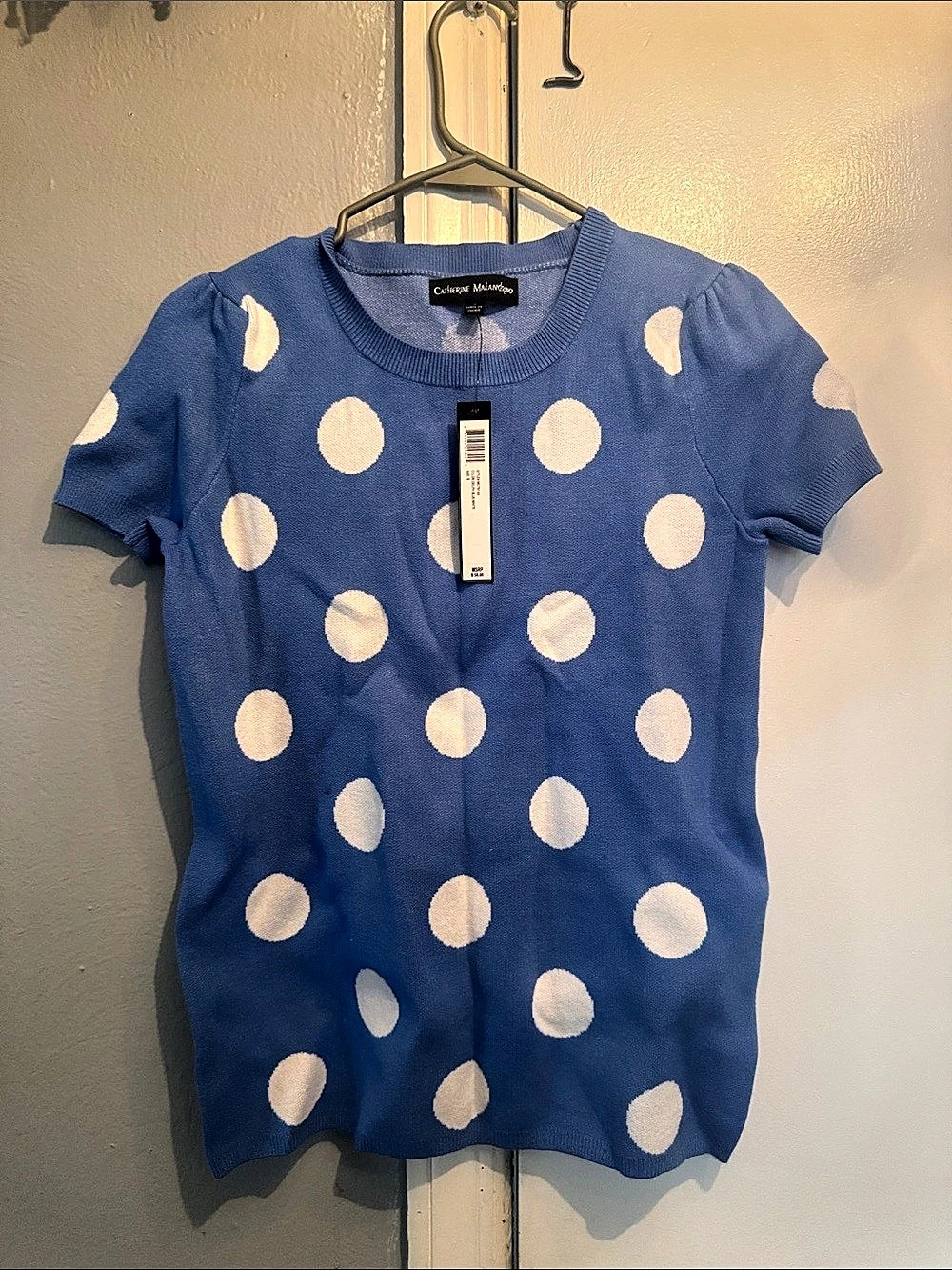 Cynthia Rowley Polka Dot Short Sleeve Top in Blue & White NWT